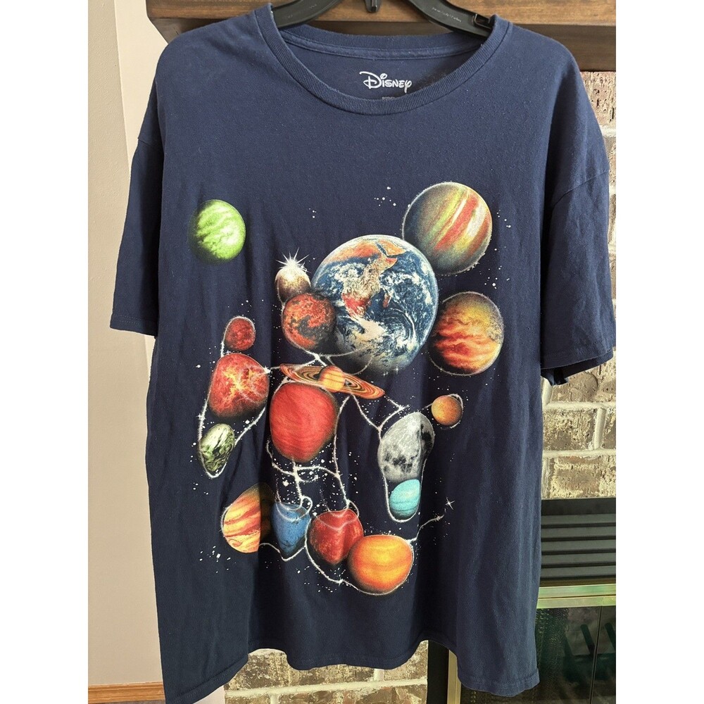 Disney XL Navy Blue Mickey Mouse In Solar Planets Short Sleeve T-Shirt